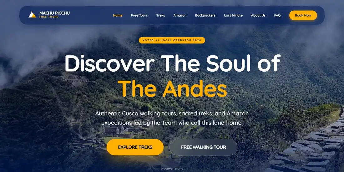The machupicchufreetours.travel home page